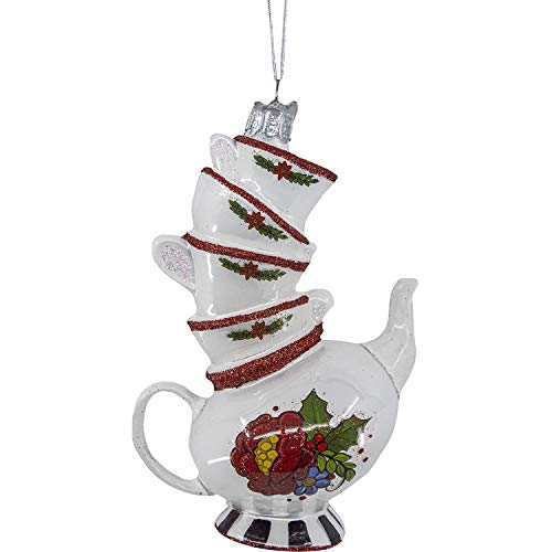 Kurt Adler NB1652 Noble Gems Teapot with Stacked Cups Ornament, 5-inch Height, Glass