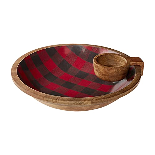 Mud Pie Christmas Buffalo Check Chip & Dip Set, 4" x 13" dia, Red