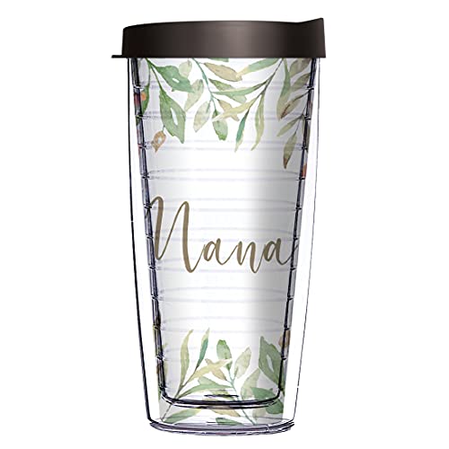 Comfy Hour Nana Water Painting Flower 16 oz Clear Tumbler with Black Lid, For Grandma, For Her