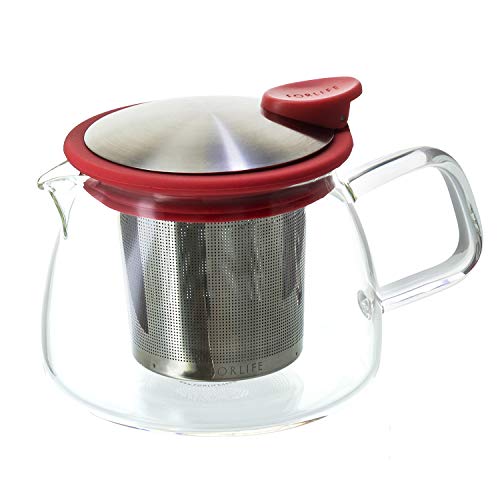 Forlife Bell Glass Teapot with Basket Infuser, 14-Ounce/430ml, Red