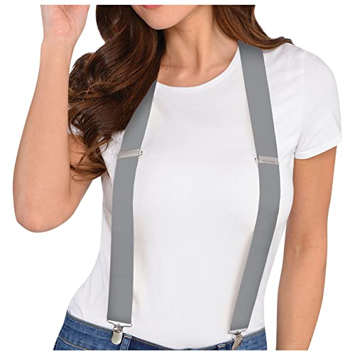 Amscan Adjustable Metal Clip Accessory Suspenders, One Size Only, Silver