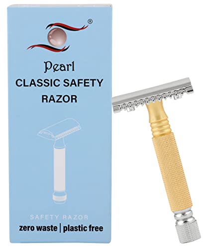 Pearl Shaving Double Edge Open Comb Safety Razor for Men (Brass metal) - Reusable Metal Razor | Eco Friendly DE Razor | Premium Shaving Razors for Men | Classic & Traditional Shaving Kit for Men |Men's Safety Shaving Razor for Valentines Day Gift