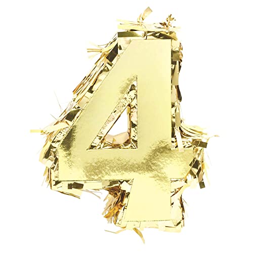 amscan 242095 Metallic Foil Mini Pinata | Number 4" | Gold | Party Decoration