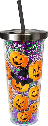 Spoontiques - Pumpkins - Acrylic Tumbler - Glitter Cup with Straw - 20 oz
