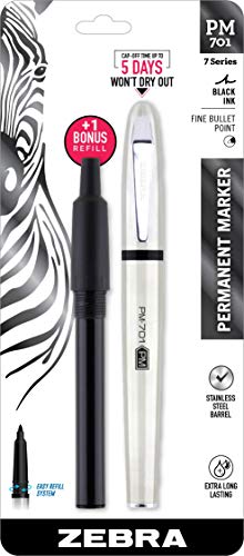 Zebra Pen PM-701 Permanent Marker, Stainless Steel Barrel, Fine Bullet Tip, Black Ink, Refillable, 1-Pack with Refill