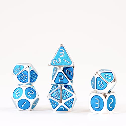 Metallic Dice Games Store Metallic Dice Games 16mm Metal Polyhedral Dice Set: Silver w/ Teal Enamel