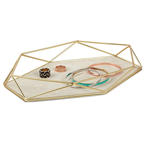 Umbra Prisma Tray, Geometric and Brass Plated Jewelry Storage, Matte
