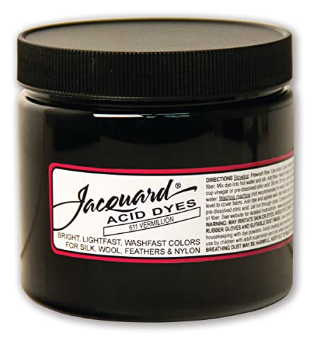 Jacquard Acid Dye for Wool, Silk and Other Protein Fibers, 8 Ounce Jar, Concentrated Powder, Vermillion 611