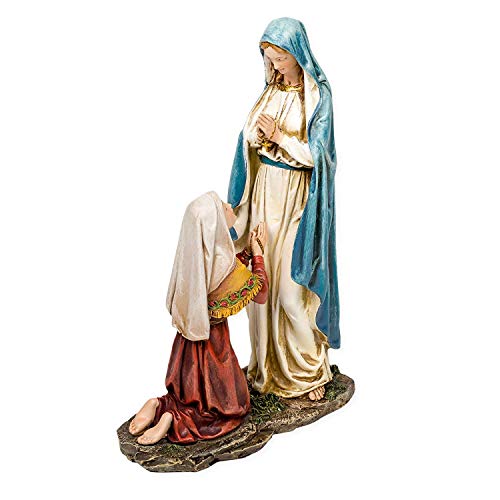 Roman Our Lady of Lourdes and St. Bernadette 10.5 Inch Resin Stone Tabletop Statue Figurine
