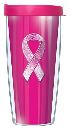 Freeheart Breast Cancer Ribbon w/ Hot Pink Lid Tumbler Cup 16 Oz | Fantastic Temperature Retention, Thermal Insulated! Dishwasher and Microwave Safe | BPA Free| Great Gift Idea