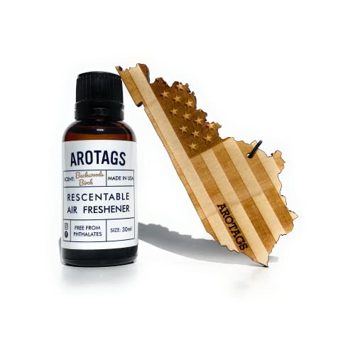 Arotags Kentucky Patriot Wooden Car Air Freshener - Long Lasting Backwoods Birch Scent Diffuses for 365+ Days - Includes Hanging Mirror Diffuser and Fragrance Oil - 100% American Made