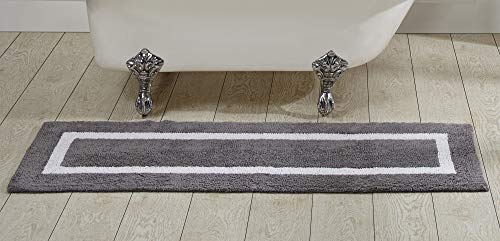 Better Trends Hotel Collection is Super Absorbent Reversible Double Sided Thick Bath Mat Rug Machine Washable 100% Cotton in Race Track Pattern, 20" x 60" Rectangle, Gray & White