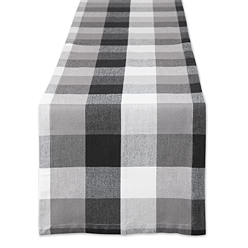 DII Design Tri-Color Check Collection 100% Cotton Tabletop, Table Runner, 14x72, Black