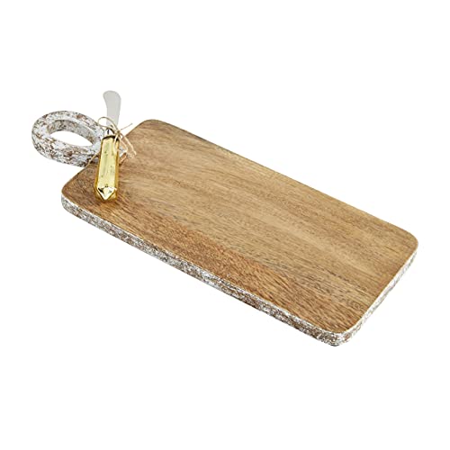 Mud Pie Wooden Board and Knife Set, Silver, 15-inch