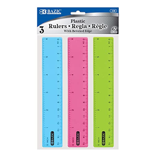 BAZIC 6" (15cm) Plastic Ruler (3/Pack), 1-Pack