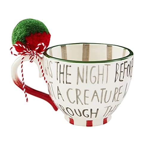 Mud Pie Painted Christmas Mug Pom, 16 oz, Red