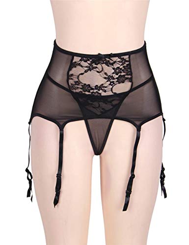 Comfy Hour Plus Size Red Sexy Lace Garter Panty, Black, XXXXX-Large