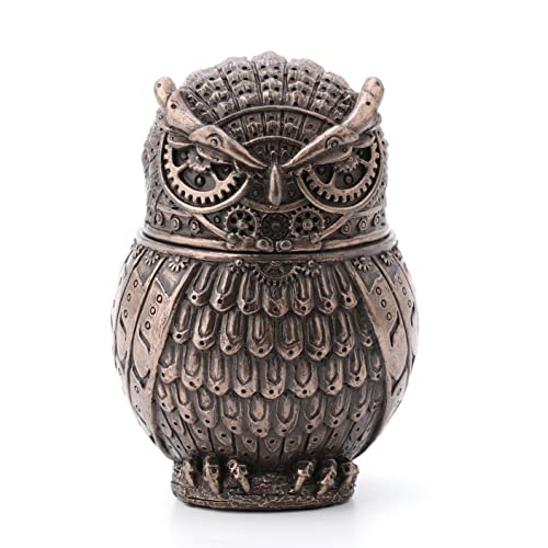 Unicorn Studio Veronese Design 3 3/8" Steampunk Owl Resin Figurine Secret Stash Box Cast Bronze Finish