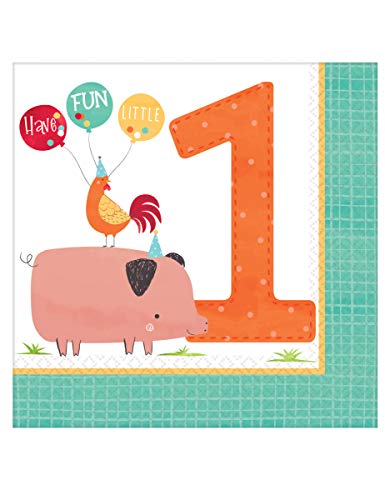 Amscan Barnyard"Have Fun Little 1" 1st Birthday Beverage Napkins-16pc