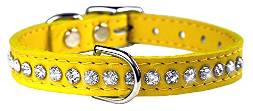 OmniPet 6087-YL16 Signature Leather Crystal and Leather Dog Collar, 16", Yellow