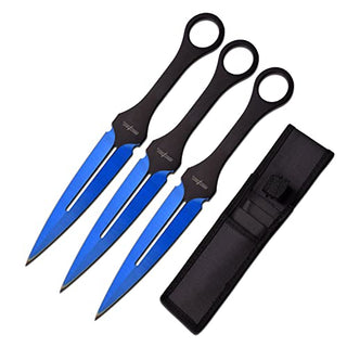 Master Cutlery Perfect Point Throwing Knives ‚Äö√Ñ√¨ Set of 3 ‚Äö√Ñ√¨ Blue Stainless Steel Blades, Black Stainless Steel Handles, 1680D Nylon Sheath, Full Tang, Well Balanced, Throwing Sport Knives ‚Äö√Ñ√¨ PP-105BL-7-3