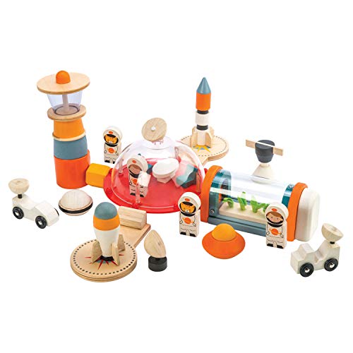 Tender Leaf Toys - Life on Mars Playset - S.T.E.M. Toy - 16 Pc Wooden Outer Space Themed Playset - For Children 3+