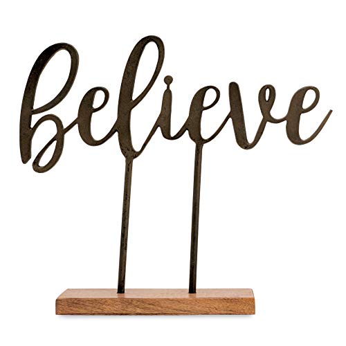 Mud Pie Holiday Cast Iron Sentiment Sitters, 12-inch Length x 13.5-inch Hieght (Believe)