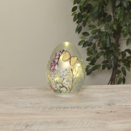 Gerson International Batterry Operated Lighted Frosted Flower and Butterfly Design Luminary, 7 Inch Height, Glass