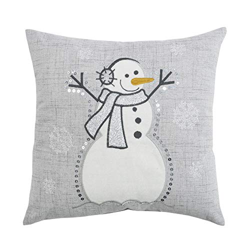 Comfy Hour Let It Snow Collection 14"x14" Winter Christmas Snowman Wearing A Scarf and Earphone Snowflake Accent Pillow Seasonal Cushion, Polyester