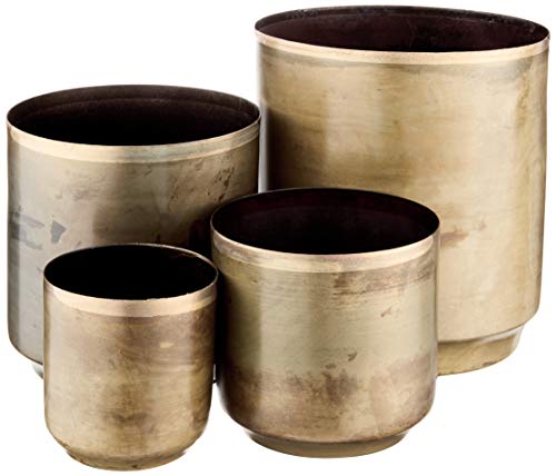 Kalalou Set of Aged Brass Finish Metal Flower Pots, One Size,