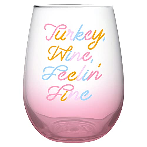 Creative Brands Slant Collections Thanksgiving Stemless Glass, 20-Ounce, Turkey Wine Feelin&