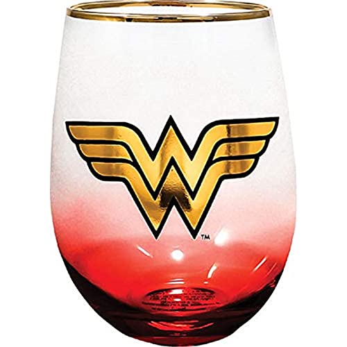 Spoontiques Wonder Woman Logo Stemless Wine Glass 21704 14 oz