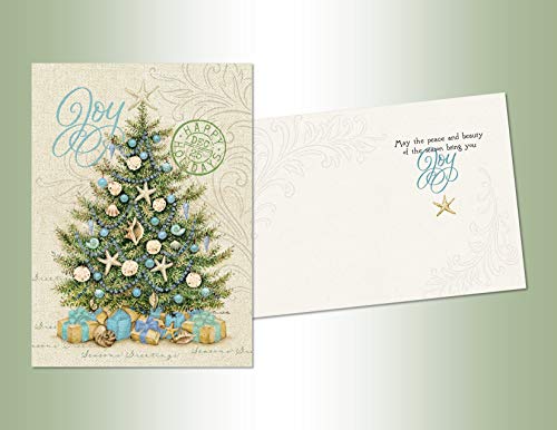 LPG Greetings Performing Arts boxed CHRISTMAS CARDS Joy Tree Deluxe Non-flake Glitter Embellished Boxed Christmas Cards with Full Color Inside Designs (14 glitter cards, 14 envelopes) (66265)