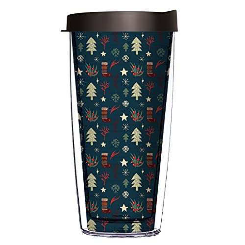 Comfy Hour Christmas Tree Design 16 oz Dark Green Tumbler with Black Lid
