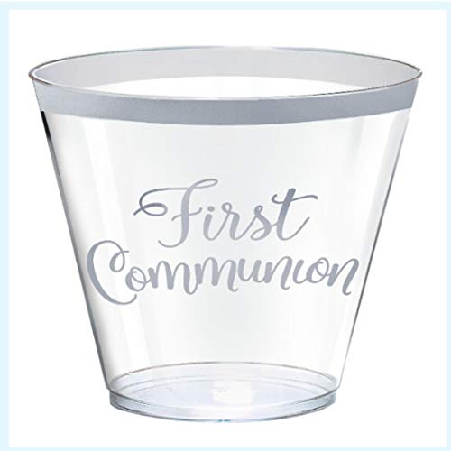 Amscan 350418 First Communion Plastic Tumblers, 9 oz. - Hot-Stamped, Clear
