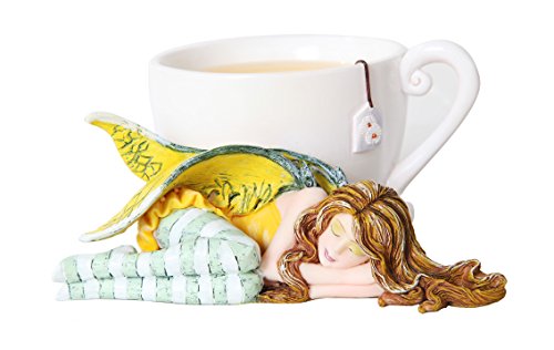 Pacific Trading PTC 4.5 Inch Chamomile Tea Fairy Sleeping by Cup Statue Figurine