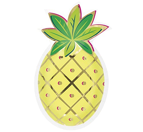 Unique Industries Unique 20955 Pineapple Shaped Paper Plates-Tropical Leaves Summer Party-Pack of 8, Multicolour