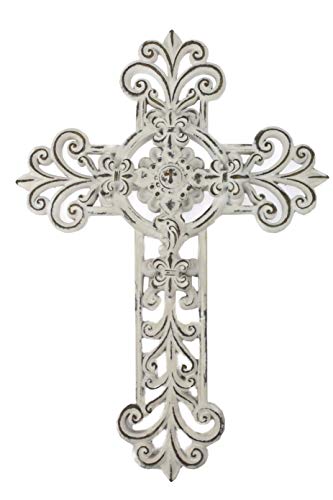 Comfy Hour Faith and Hope Collection 12" White Handmade Classic Hollow Out Cross, Antique Style, Art Wall Decor, Resin