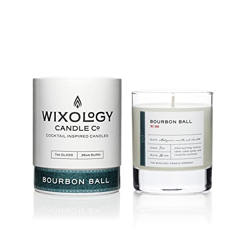 Wixology Candle Cocktail Inspired Bourbon Soy Candle - Reusable Rocks Glass - Made in Kentucky - 7 oz (Bourbon Ball)