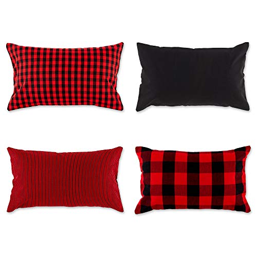 DII Design 100% Cotton Assorted Pillow Cover Set, Red/Black, 12x20, 4 Count