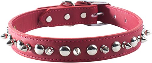 OmniPet Signature Leather Pet Collar with Spike and Stud Ornaments, Red, 1/2 by 10"