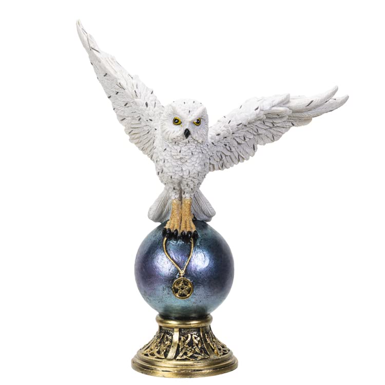 Pacific Trading Giftware Owl on Orb Figurine, 9.25-Inch Height, Multicolor