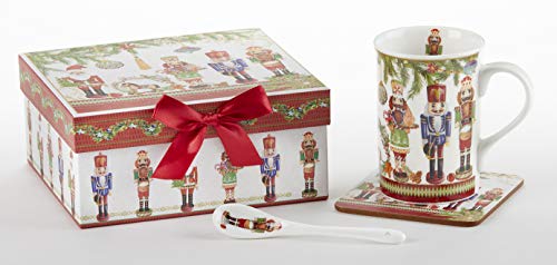 Delton 8152-9 Nutcracker Mug Coaster Spoon Set, Porcelain