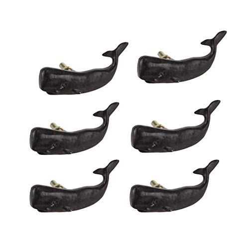 Moby Dick Specialties Set of 6 Black Painted Cast Iron Whale Drawer Pull Rustic Furniture Decor Knob
