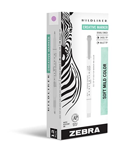 Zebra Pen Mildliner Double Ended Highlighter Marker Set, Broad and Fine Point Tips, Mild Dark Blue Ink, 12-Pack
