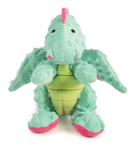 Worldwise goDog Dragons with Chew Guard Technology Durable Plush Squeaker Dog Toy, Large, Seafoam, Plush Dog Toy