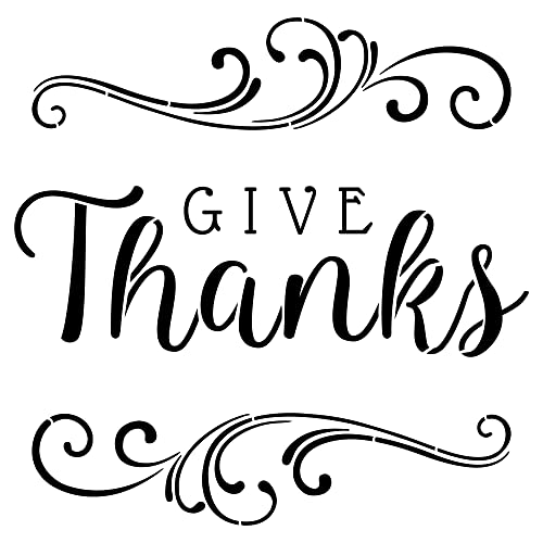 Give Thanks Sign Stencil | 10mil Plastic 11"H x 11"W | Stencils Painting Template for Painting on Trays, Pillows, and Furniture | FS106 by Designer Stencils