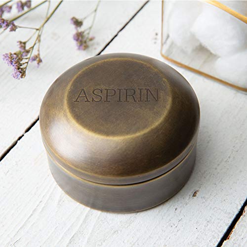 CTW Home Collection 370497 Antique Aspirin Pill Box, 3.5-inch Height, Brass