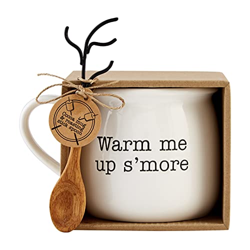Mud Pie Warm Me Up Hot Chocolate Mug Set, mug 21 oz | fork 5.5 inch, Dolomite