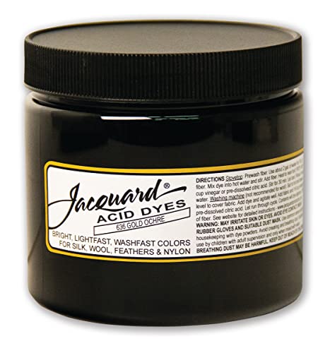 Jacquard Acid Dye for Wool, Silk and Other Protein Fibers, 8 Ounce Jar, Concentrated Powder, Gold Ochre 636